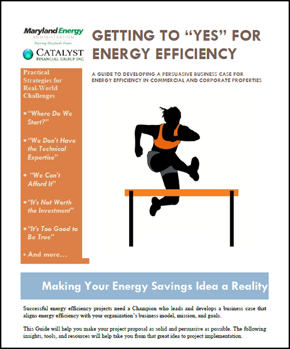 The "Getting to 'Yes' for Energy Efficiency" cover page shows an athlete jumping over a hurdle.